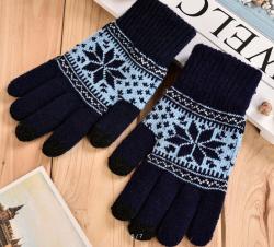 Перчатки Снежинки, синие